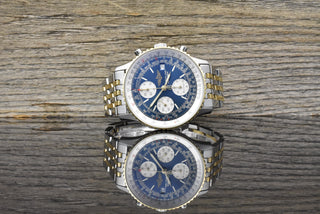 Breitling Old Navitimer D13022 Blue Dial Stahl Gold very Nice Vintage B&P 1995
