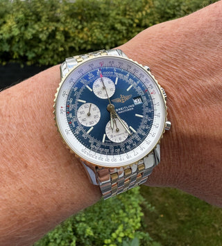 Breitling Old Navitimer D13022 Blue Dial Stahl Gold very Nice Vintage B&P 1995