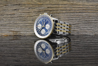 Breitling Old Navitimer D13022 Blue Dial Stahl Gold very Nice Vintage B&P 1995