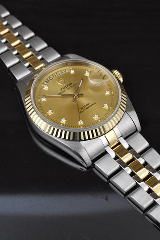 Tudor Prince Date Day 76213 Golden Diamond Dial Automatik B&P 2010