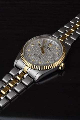 Tudor Prince Date Day 76213 Silver Linen Diamond Dial Automatik