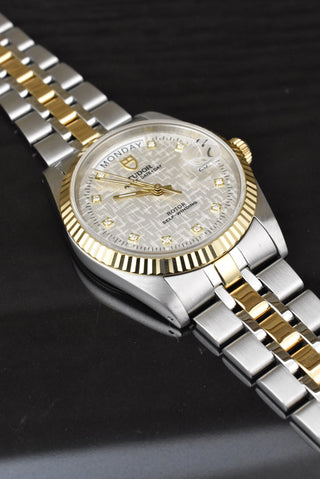 Tudor Prince Date Day 76213 Silver Linen Diamond Dial Automatik