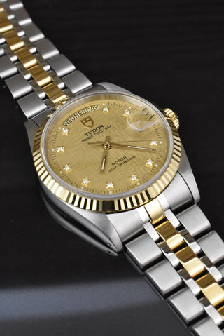 Tudor Prince Date Day 76213 Gold Linen Diamond Dial Automatik