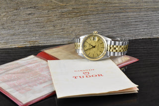 Tudor Prince Oysterdate 75203 by Rolex Automatic Gold Linen Dial Tritium 1983