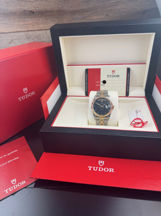 Tudor Prince Date Day 76213 Black Dial - Stahl Gold - 36mm - Automatik
