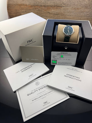 IWC Portofino Automatic 34 Automatic Green Diamond Dial Folding Clasp Full Set 2021